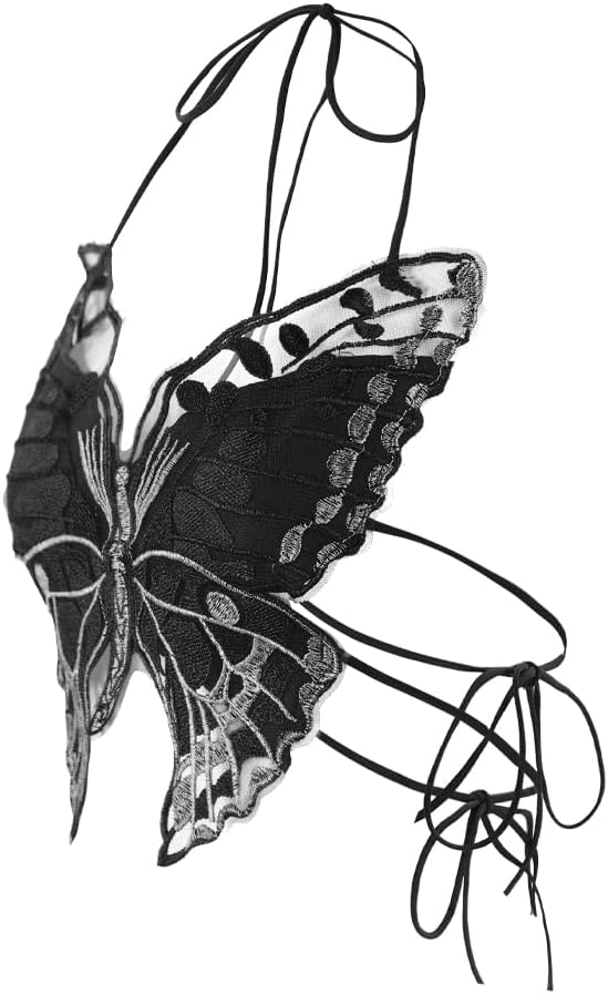 Crop Tops Damen Bauchfreie Oberteile mit Neckholder Rückfrei Cropshirt Schmetterling Camisole Tanktop Frauen Club Tank-Tops Sommer Cropped Top V-Ausschnitt Ärmellose Mode für Party Tanz Urlaub