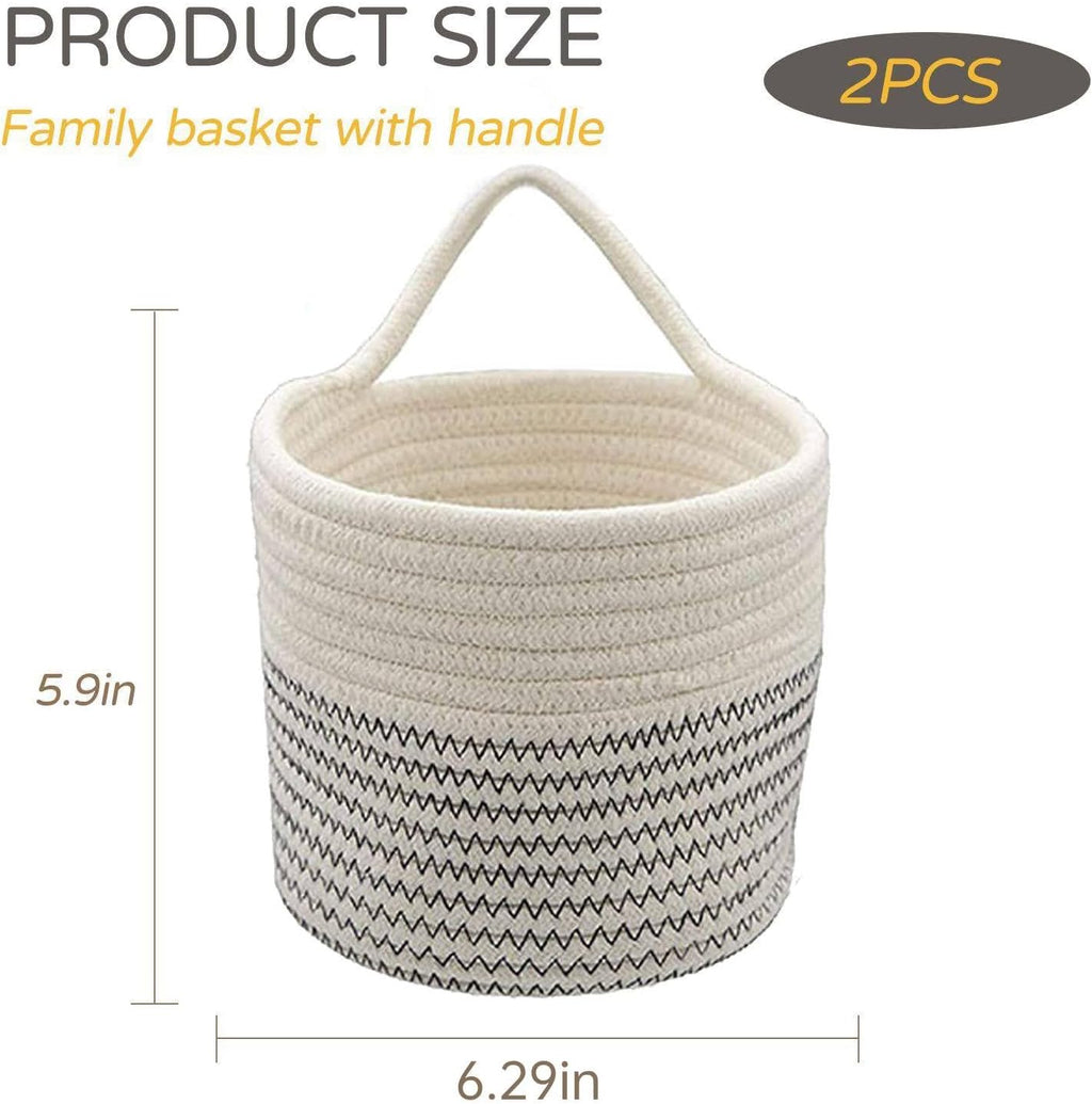 2PCS Home Hängekorb,Baumwollkörbe Kleiner Korb mit Griff,Aufbewahrungskorb Körbe,Korb Hängend für Kinderzimmer Bad Blume zum Organisieren(16 x 15cm)