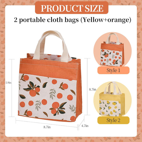 2Stk Stofftaschen Mit Griffen, Klein, Einkaufstasche Baumwolltasche Tragetaschen Wiederverwendbare, für Schule, Büro, Reise, Urlaub, Camping (Gelb+Orange, 22*22cm)