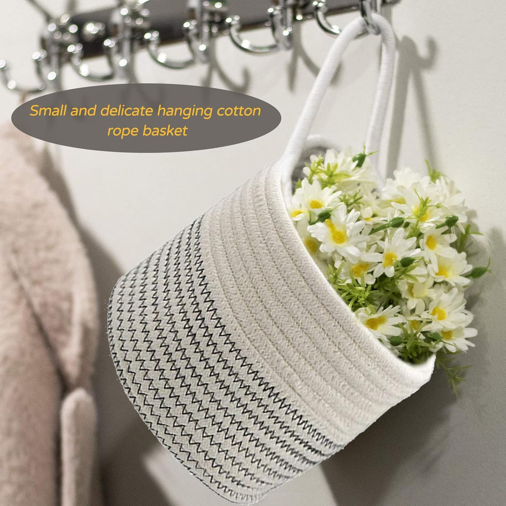 2PCS Home Hängekorb,Baumwollkörbe Kleiner Korb mit Griff,Aufbewahrungskorb Körbe,Korb Hängend für Kinderzimmer Bad Blume zum Organisieren(16 x 15cm)