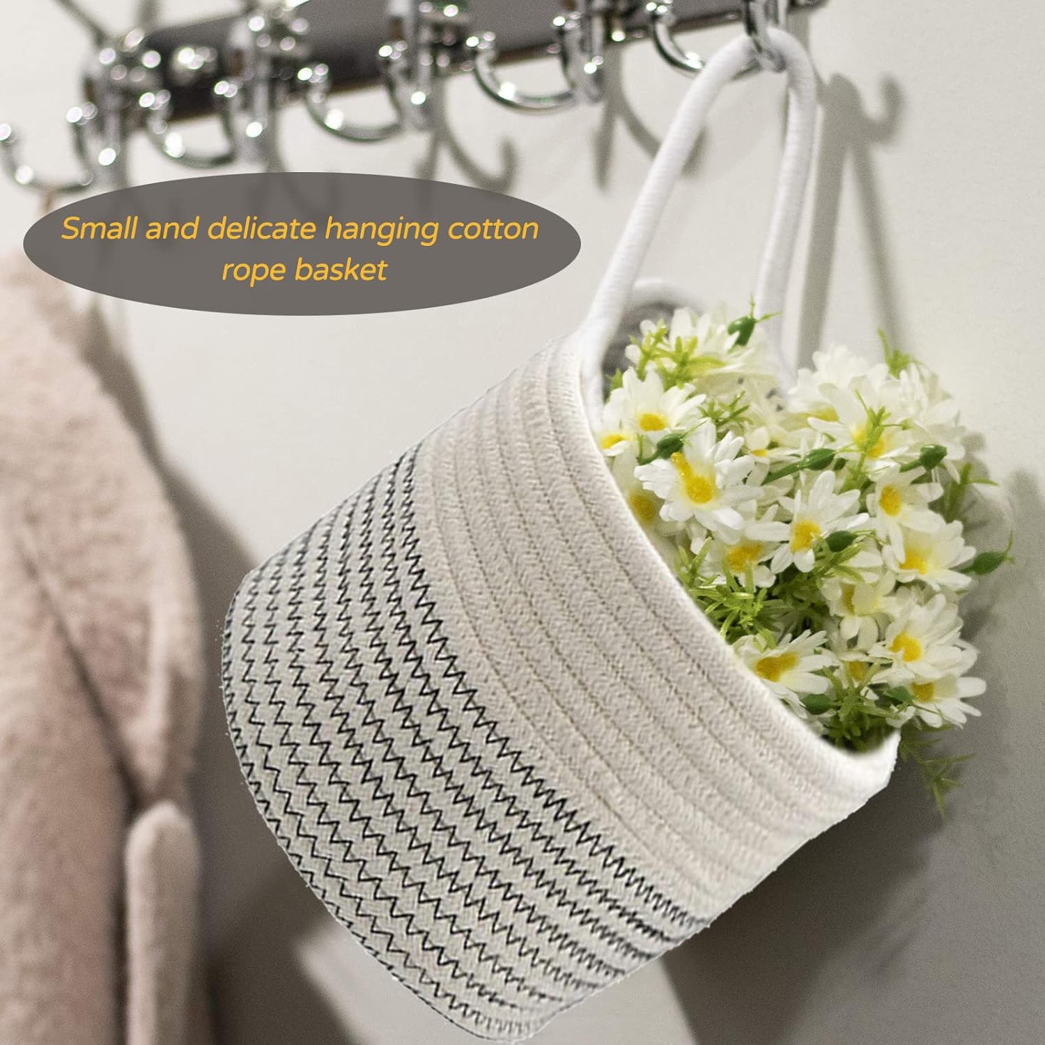 2PCS Home Hängekorb,Baumwollkörbe Kleiner Korb mit Griff,Aufbewahrungskorb Körbe,Korb Hängend für Kinderzimmer Bad Blume zum Organisieren(16 x 15cm)