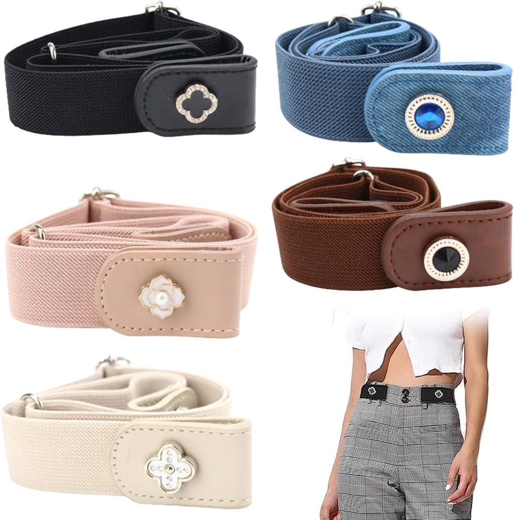 5 Stücke Gürtel für Damen und Unisex - Ohne Schnalle, Elastisch, Unsichtbar für Jeans, Hose, Kleid - Verstellbar, Schnellverschluss, Unsichtbare Taille
