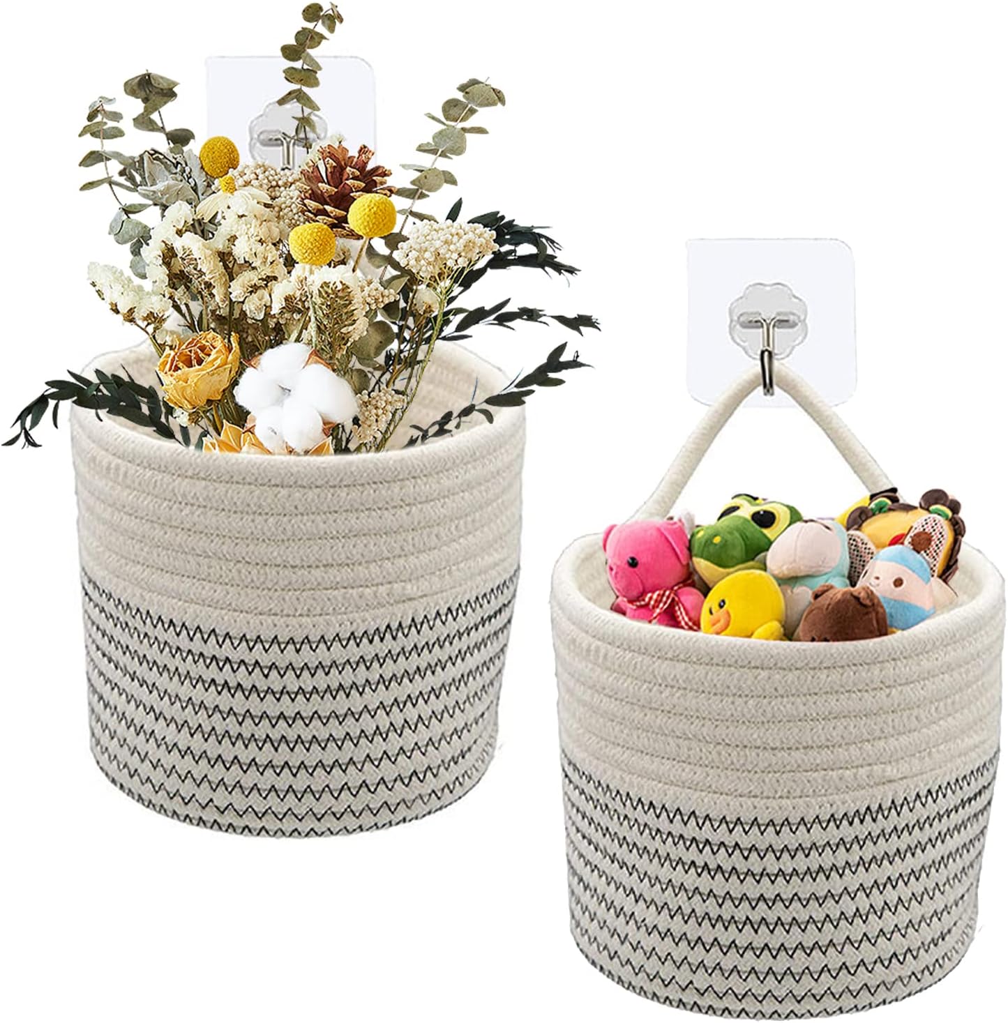 2PCS Home Hängekorb,Baumwollkörbe Kleiner Korb mit Griff,Aufbewahrungskorb Körbe,Korb Hängend für Kinderzimmer Bad Blume zum Organisieren(16 x 15cm)