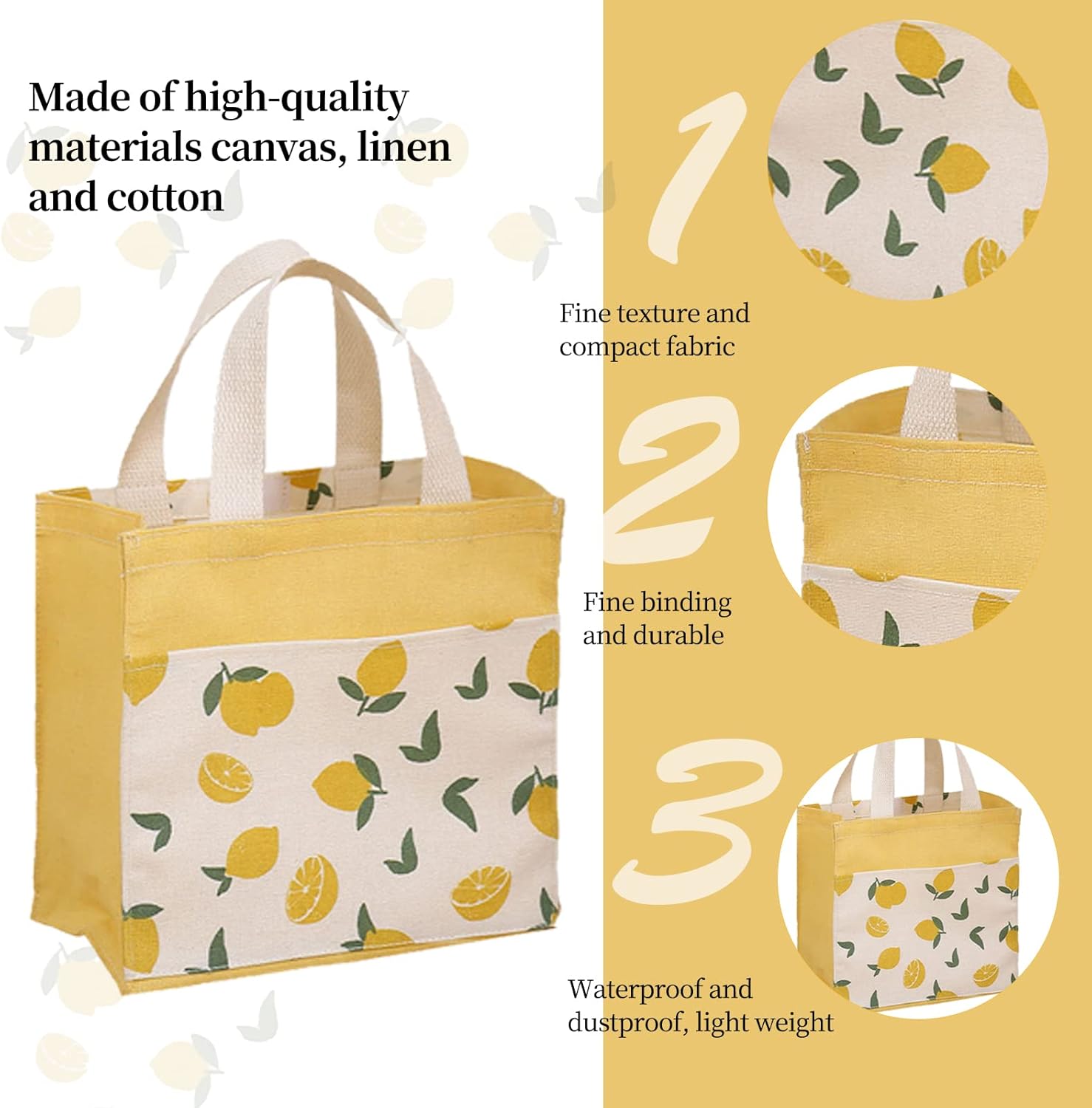 2Stk Stofftaschen Mit Griffen, Klein, Einkaufstasche Baumwolltasche Tragetaschen Wiederverwendbare, für Schule, Büro, Reise, Urlaub, Camping (Gelb+Orange, 22*22cm)