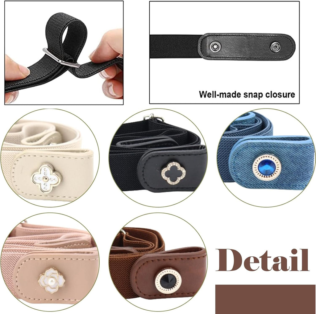 5 Stücke Gürtel für Damen und Unisex - Ohne Schnalle, Elastisch, Unsichtbar für Jeans, Hose, Kleid - Verstellbar, Schnellverschluss, Unsichtbare Taille