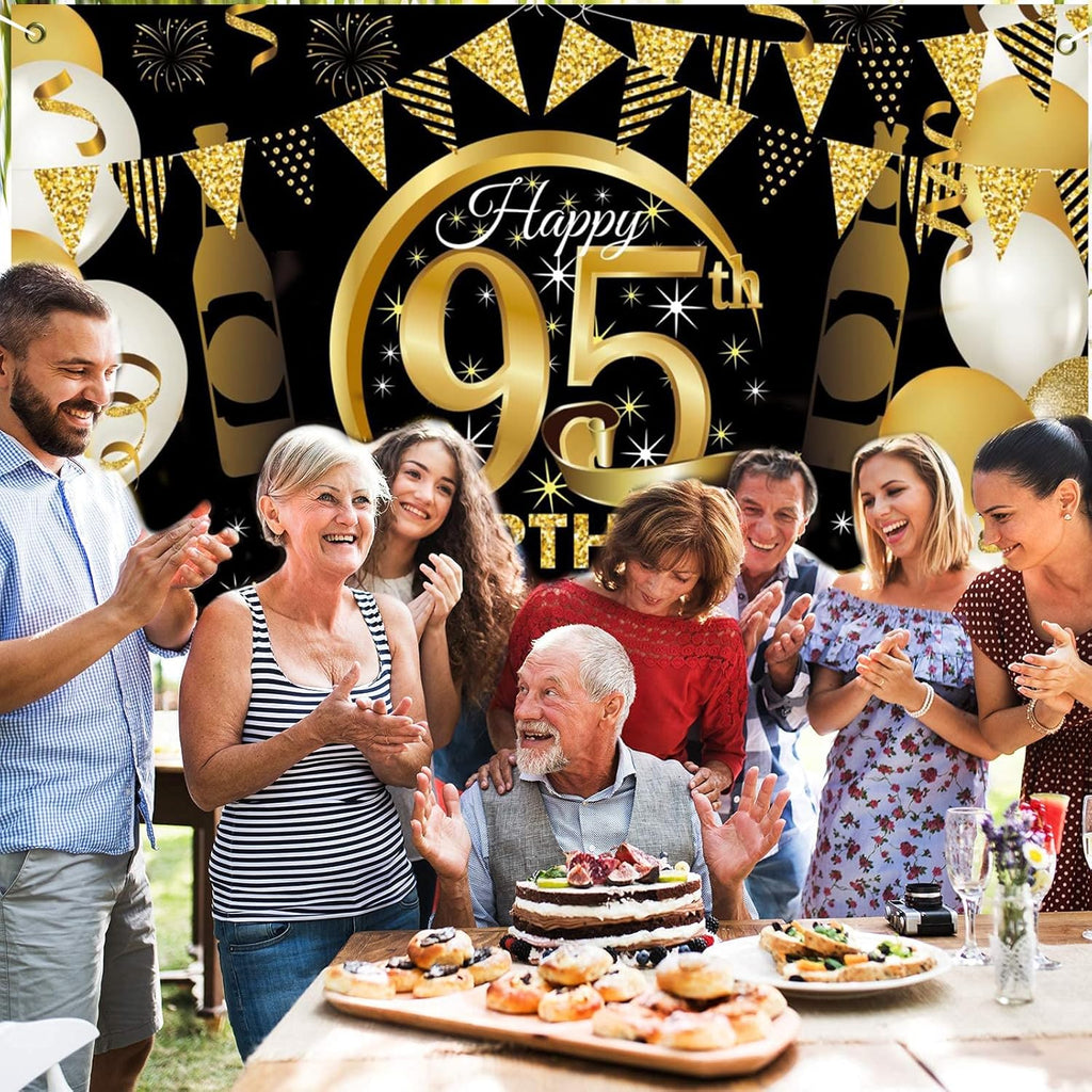 95. Geburtstag Party Dekoration - Roségold Banner, Extra Große Fotografie Hintergrund Schild Poster für 95 Geburtstag Party Kuchen/Tabelle/Mauer/Garten Dekoration