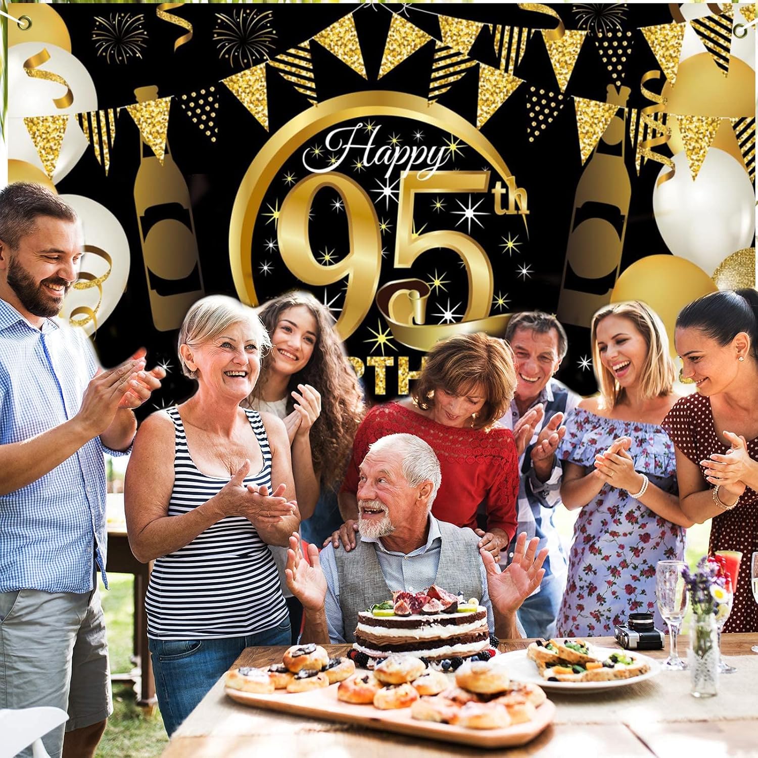 95. Geburtstag Party Dekoration - Roségold Banner, Extra Große Fotografie Hintergrund Schild Poster für 95 Geburtstag Party Kuchen/Tabelle/Mauer/Garten Dekoration